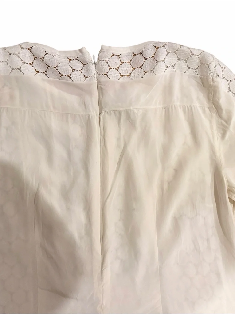 Akris Punto🌟Cream Lace-Panel Short Sleeve Blouse🌟SZ 12🌟Classic🌟Elegant🌟Chic! - Picture 3 of 5